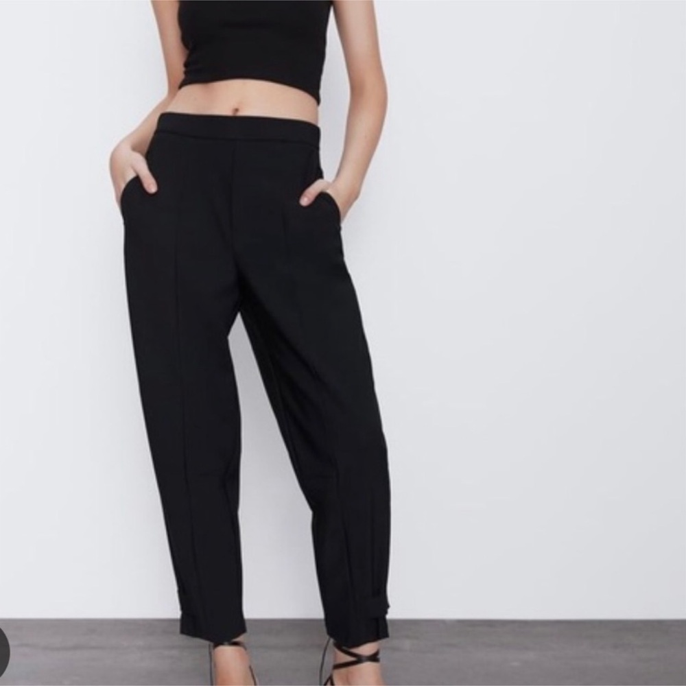 Zara Tech Jogger flat front Black Cargo Pants